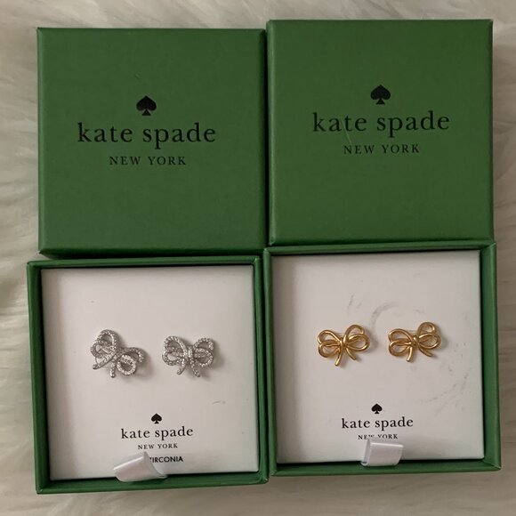 KATE SPADE Bow Meets Girl Stud Earrings SET (2) PAIRS in Silver/Gold - Picture 1 of 3